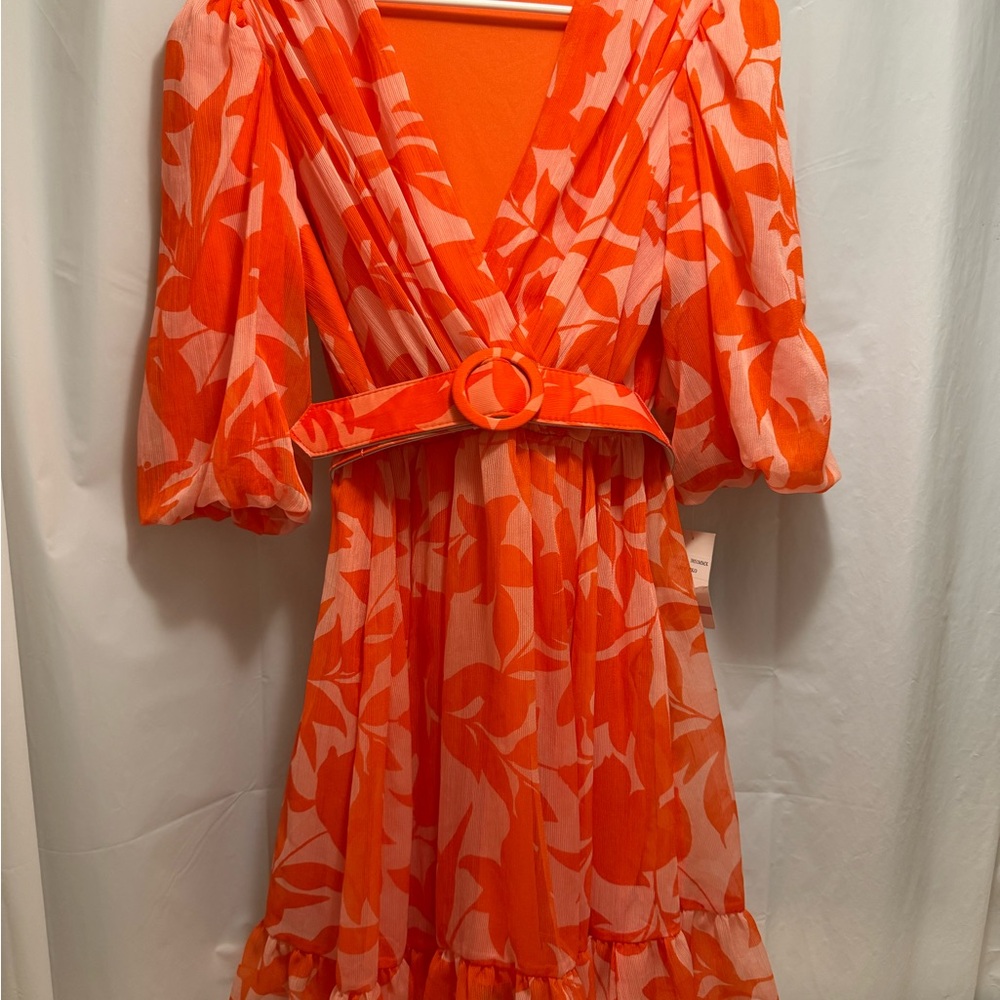 Taylor Orange and White Long Sleeve Dress